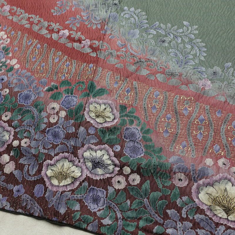 訪問着 美品 ふくれ織 正絹 花柄 袷仕立て 身丈167cm 裄丈70cm 金彩 入学式 卒業式 結婚式 七五三 パーティー お宮参り フォーマル 多色使い_画像13