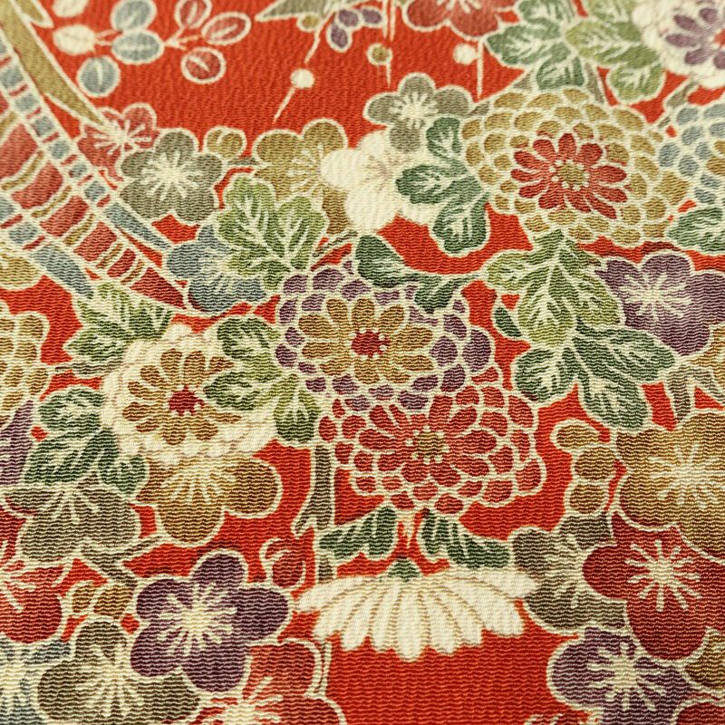 小紋 縮緬 正絹 花柄 袷仕立て 身丈154cm 裄丈65cm リサイクル着物 着物 橙_画像7
