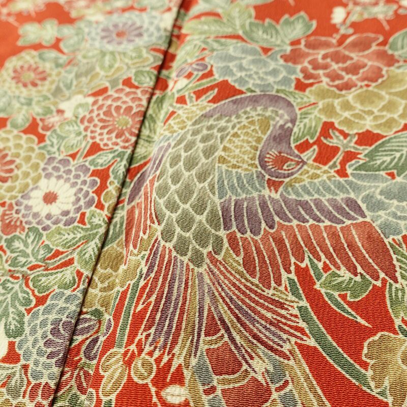小紋 縮緬 正絹 花柄 袷仕立て 身丈154cm 裄丈65cm リサイクル着物 着物 橙_画像8