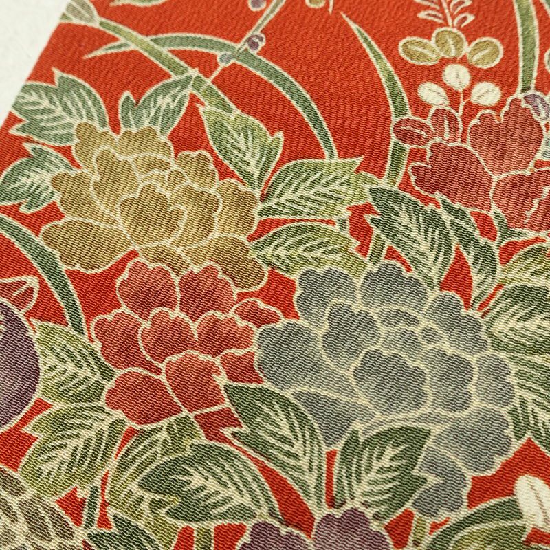 小紋 縮緬 正絹 花柄 袷仕立て 身丈154cm 裄丈65cm リサイクル着物 着物 橙_画像9