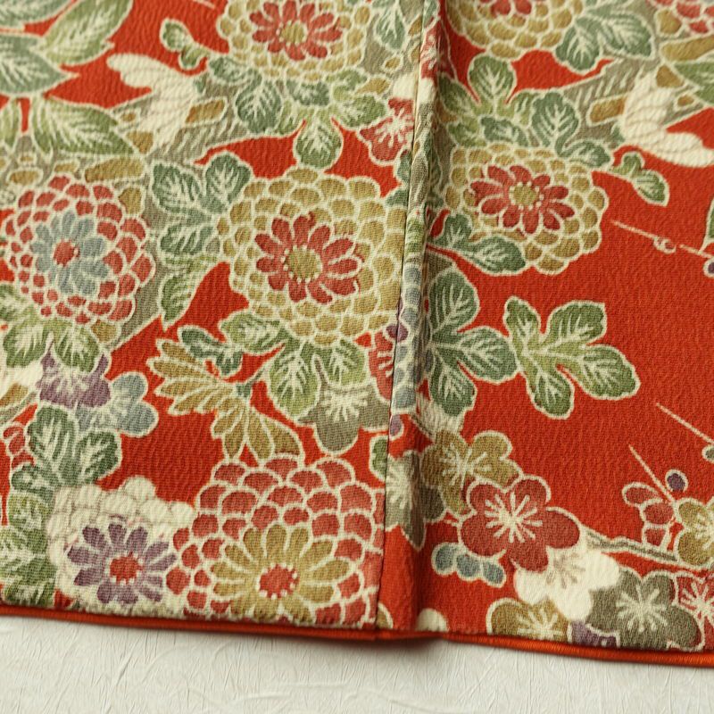 小紋 縮緬 正絹 花柄 袷仕立て 身丈154cm 裄丈65cm リサイクル着物 着物 橙_画像11