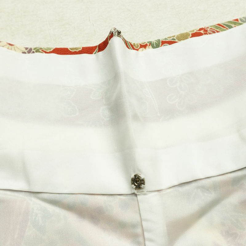 小紋 縮緬 正絹 花柄 袷仕立て 身丈154cm 裄丈65cm リサイクル着物 着物 橙_画像17