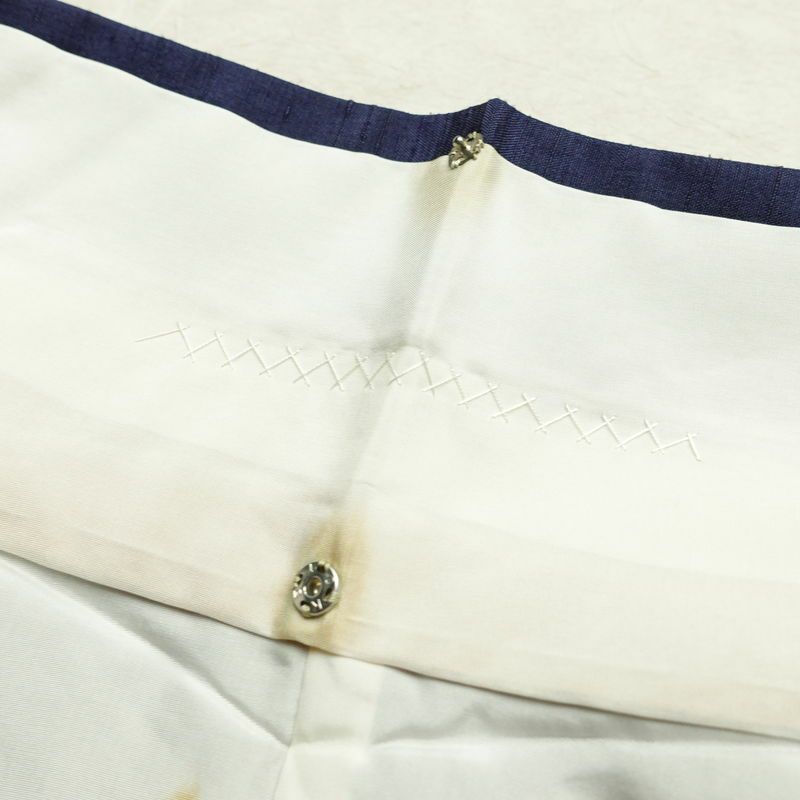 紬 正絹 その他の柄 袷仕立て 身丈153cm 裄丈63cm リサイクル着物 着物 りんご 林檎 青・紺_画像17