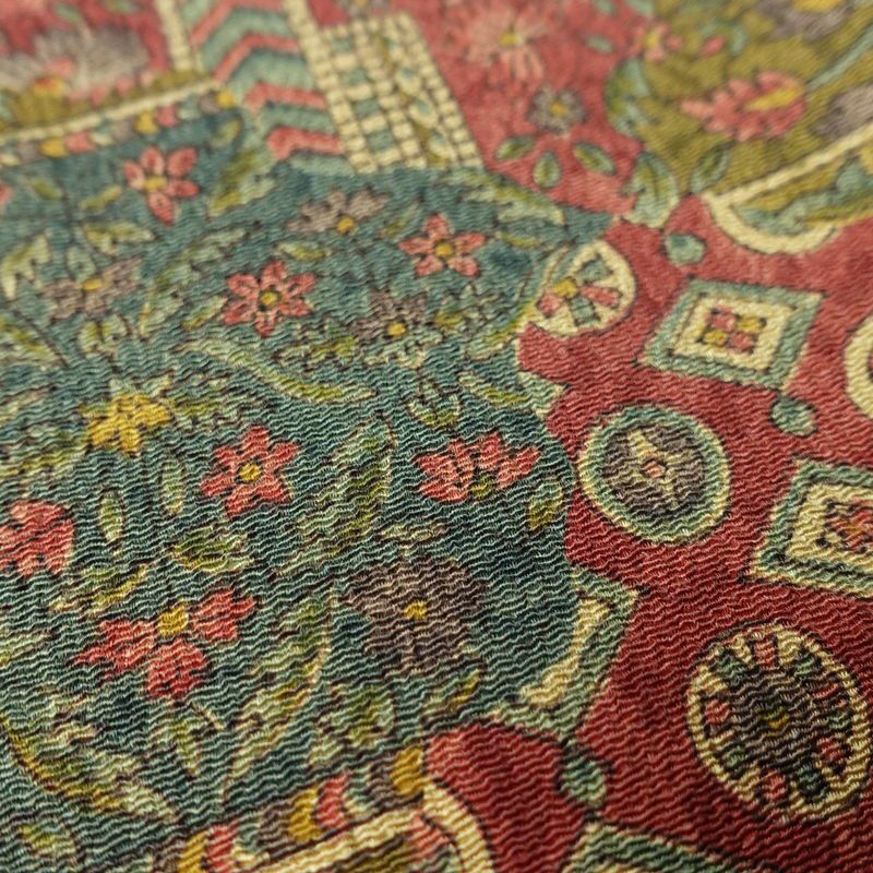 小紋 縮緬 正絹 幾何学柄・抽象柄 袷仕立て 身丈159cm 裄丈64cm リサイクル着物 着物 多色使い_画像8