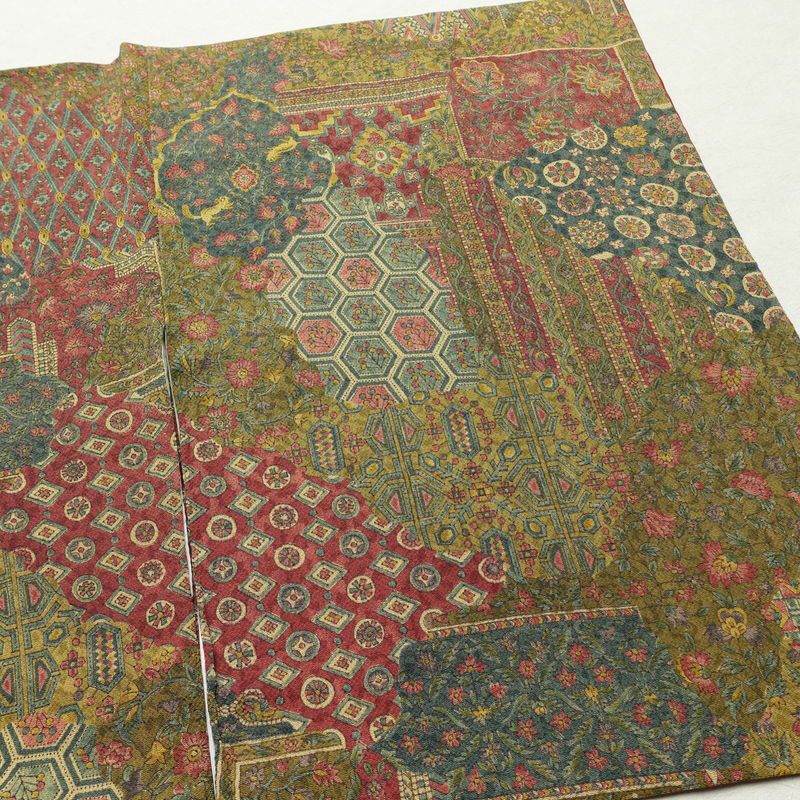 小紋 縮緬 正絹 幾何学柄・抽象柄 袷仕立て 身丈159cm 裄丈64cm リサイクル着物 着物 多色使い_画像14