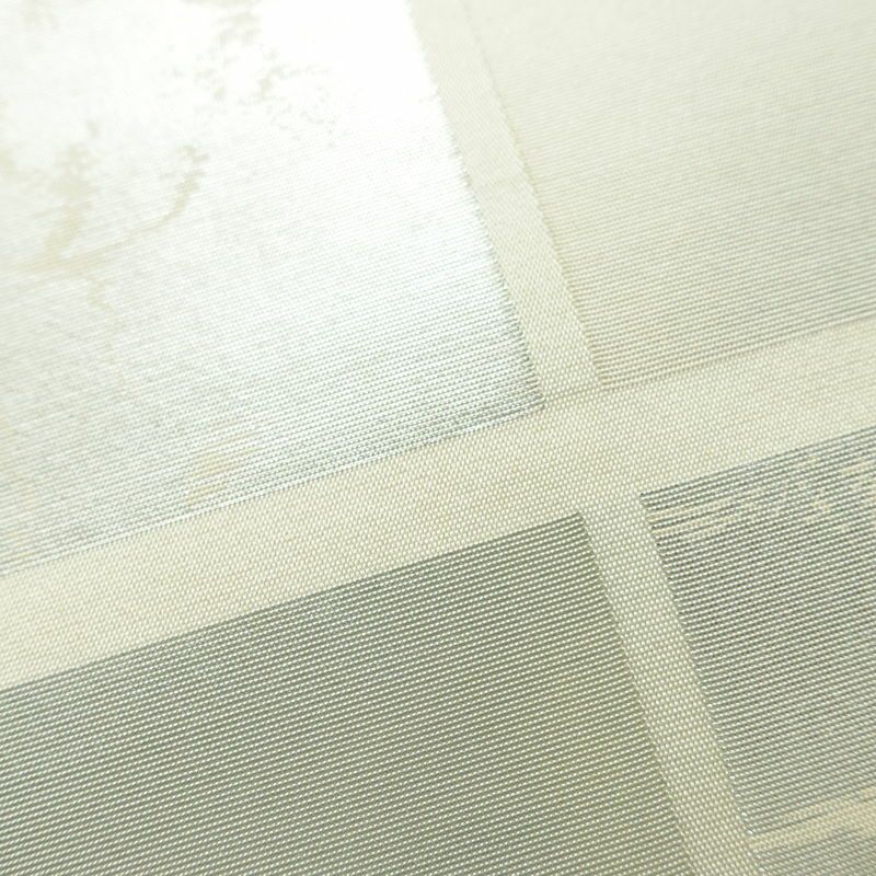 名古屋帯 六通柄 正絹 チェック・格子柄 名古屋仕立て なごや帯 リサイクル帯 帯 箔 クリーム 白_画像3