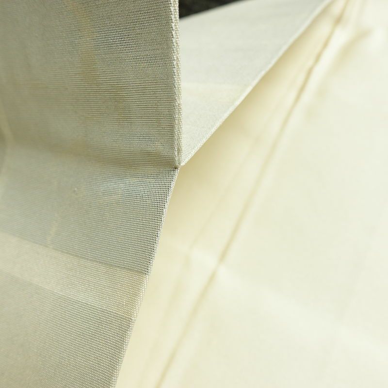 名古屋帯 六通柄 正絹 チェック・格子柄 名古屋仕立て なごや帯 リサイクル帯 帯 箔 クリーム 白_画像20