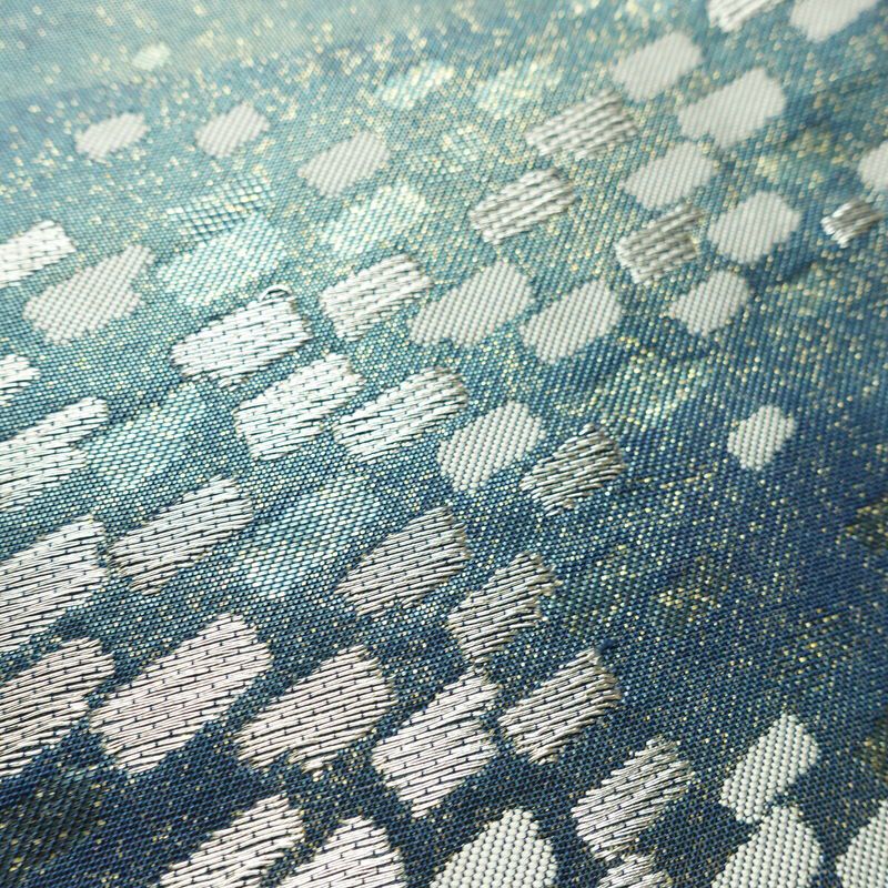 名古屋帯 太鼓柄 正絹 幾何学柄・抽象柄 名古屋仕立て なごや帯 リサイクル帯 帯 箔 おしゃれ 青・紺_画像4