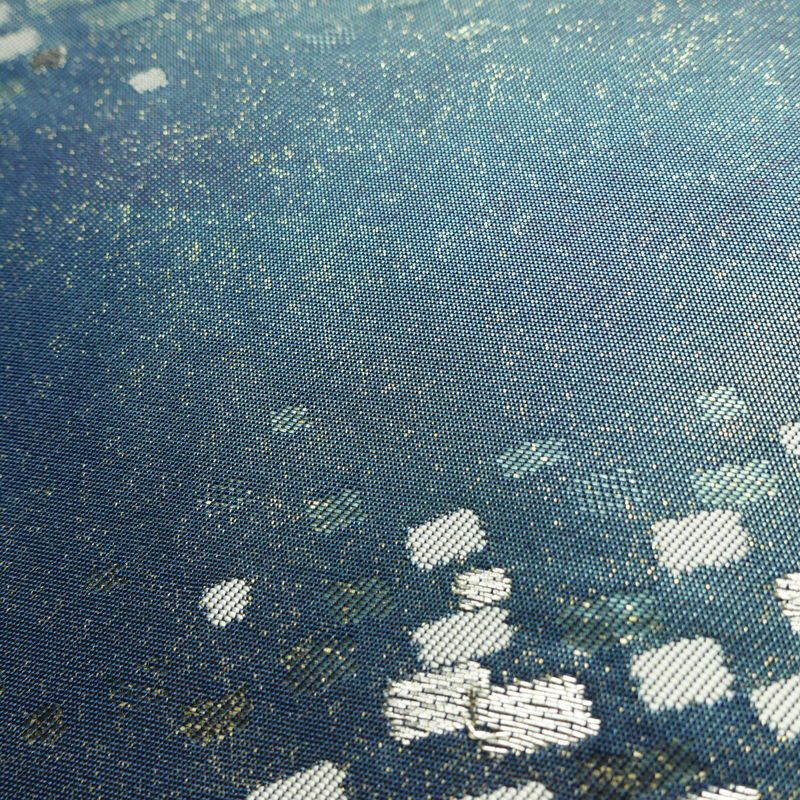 名古屋帯 太鼓柄 正絹 幾何学柄・抽象柄 名古屋仕立て なごや帯 リサイクル帯 帯 箔 おしゃれ 青・紺_画像6