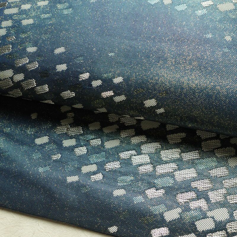 名古屋帯 太鼓柄 正絹 幾何学柄・抽象柄 名古屋仕立て なごや帯 リサイクル帯 帯 箔 おしゃれ 青・紺_画像8