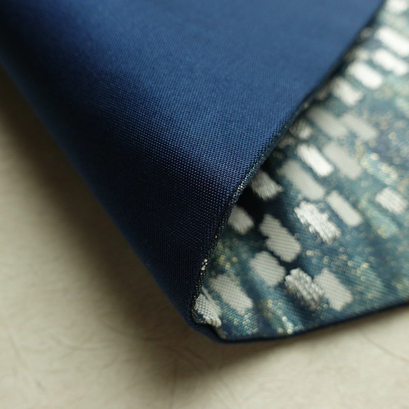 名古屋帯 太鼓柄 正絹 幾何学柄・抽象柄 名古屋仕立て なごや帯 リサイクル帯 帯 箔 おしゃれ 青・紺_画像11