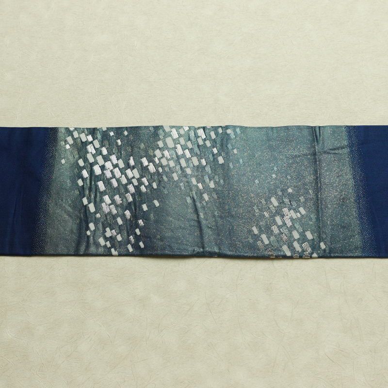 名古屋帯 太鼓柄 正絹 幾何学柄・抽象柄 名古屋仕立て なごや帯 リサイクル帯 帯 箔 おしゃれ 青・紺_画像14