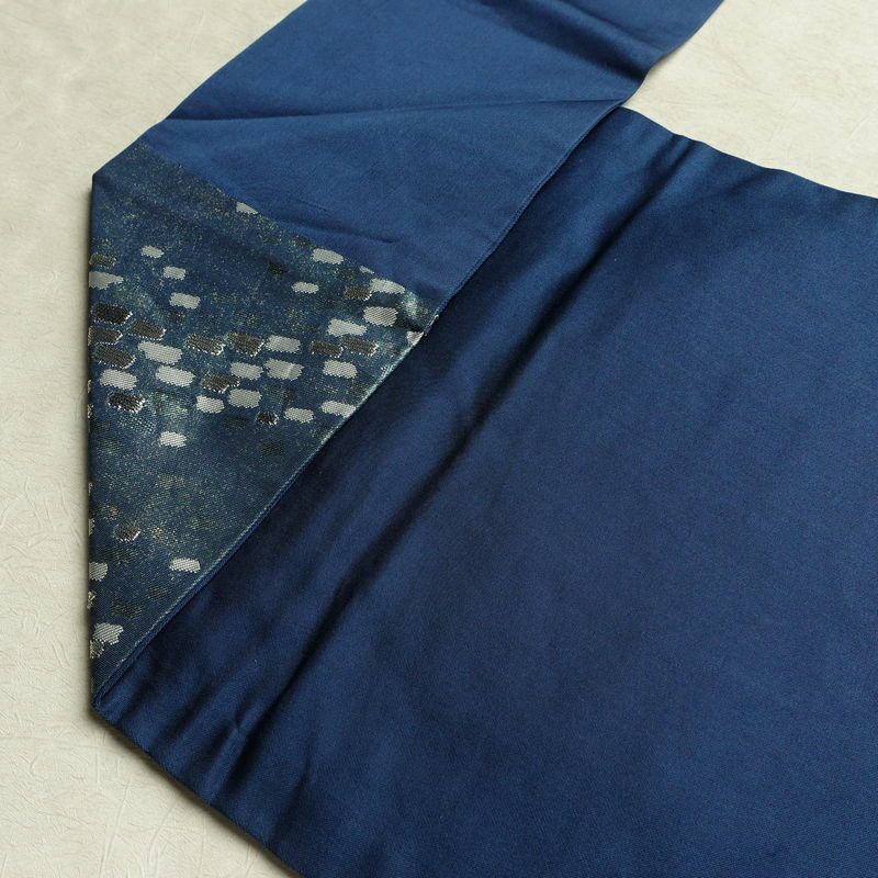 名古屋帯 太鼓柄 正絹 幾何学柄・抽象柄 名古屋仕立て なごや帯 リサイクル帯 帯 箔 おしゃれ 青・紺_画像19