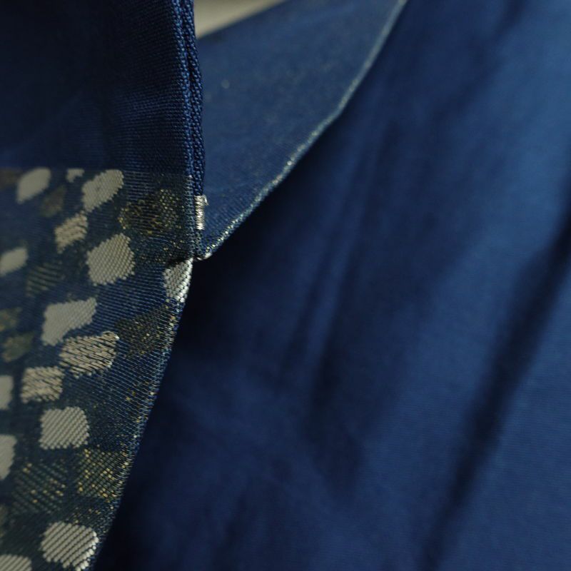 名古屋帯 太鼓柄 正絹 幾何学柄・抽象柄 名古屋仕立て なごや帯 リサイクル帯 帯 箔 おしゃれ 青・紺_画像20