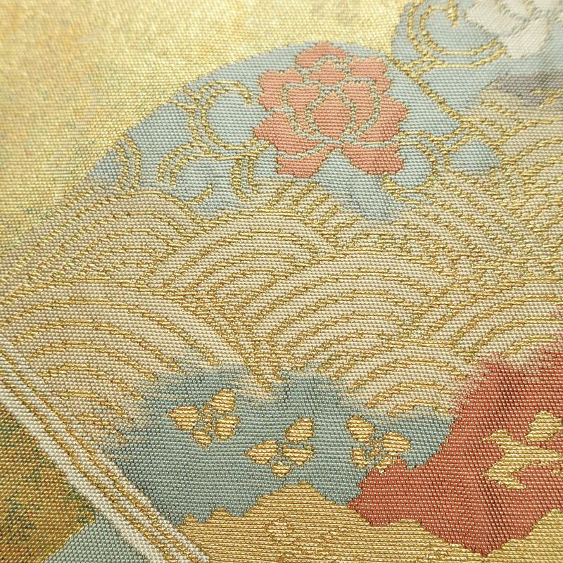 名古屋帯 太鼓柄 青銅箔 正絹 古典柄 名古屋仕立て なごや帯 リサイクル帯 帯 箔 金・銀_画像4