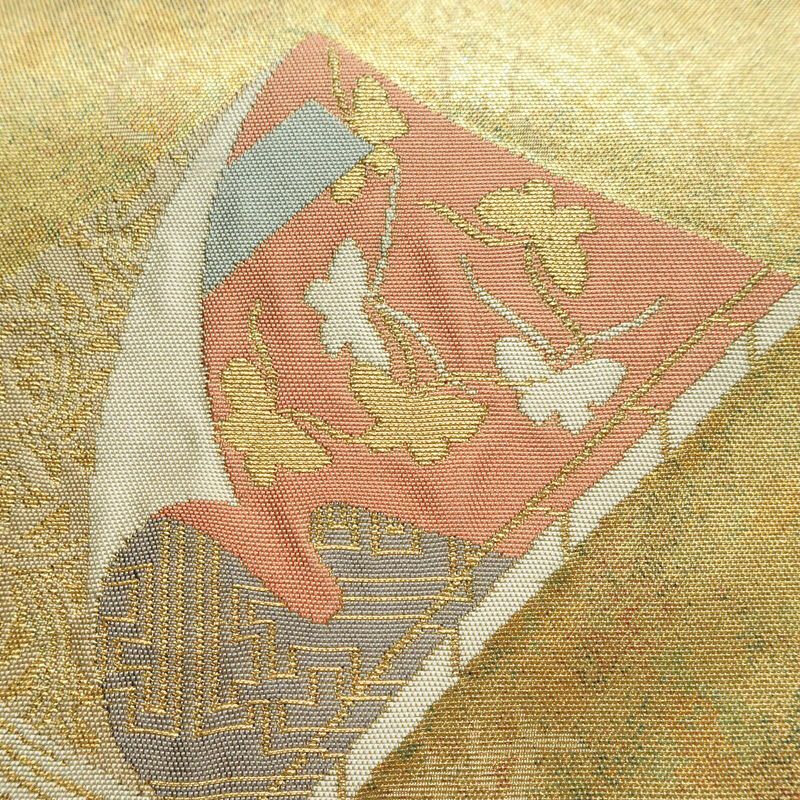 名古屋帯 太鼓柄 青銅箔 正絹 古典柄 名古屋仕立て なごや帯 リサイクル帯 帯 箔 金・銀_画像6