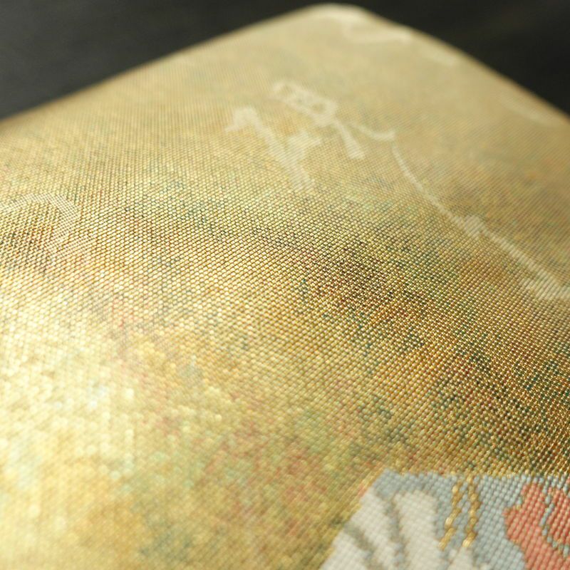 名古屋帯 太鼓柄 青銅箔 正絹 古典柄 名古屋仕立て なごや帯 リサイクル帯 帯 箔 金・銀_画像8