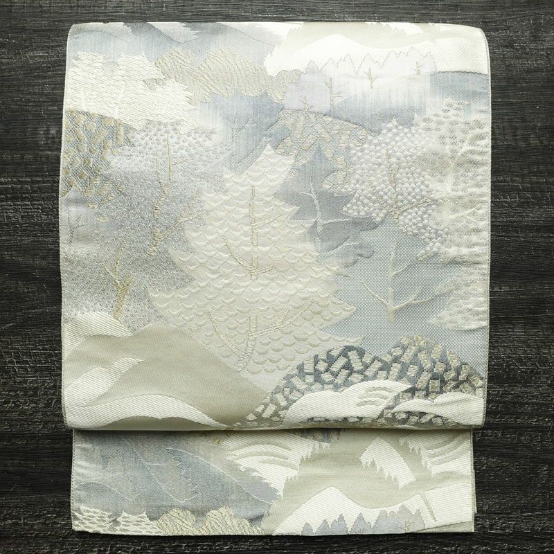 名古屋帯 六通柄 正絹 風景柄 通し仕立て なごや帯 リサイクル帯 帯 多色使い_画像1