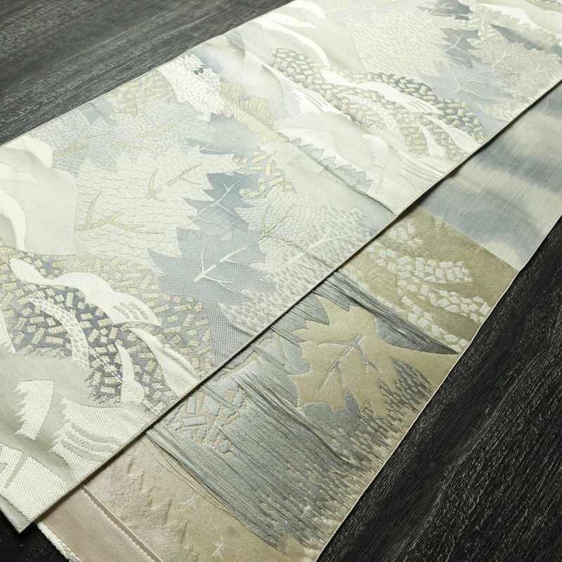 名古屋帯 六通柄 正絹 風景柄 通し仕立て なごや帯 リサイクル帯 帯 多色使い_画像10