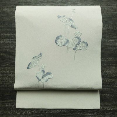 名古屋帯 太鼓柄 美品 しつけ糸付き 正絹 花柄 名古屋仕立て 箔 刺繍