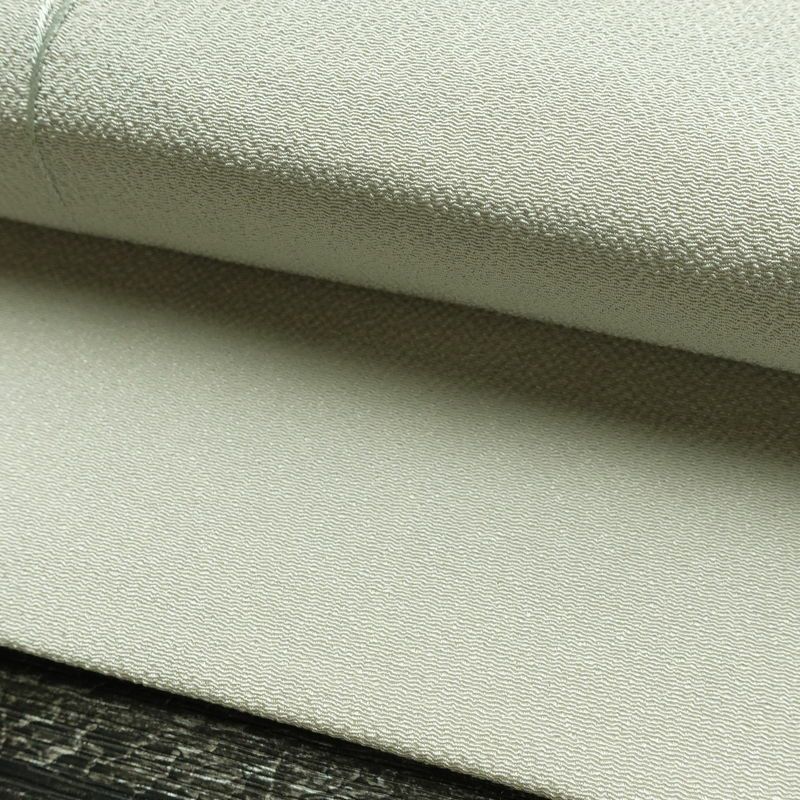 名古屋帯 太鼓柄 縮緬 正絹 木の葉・植物柄 名古屋仕立て なごや帯 リサイクル帯 帯 刺繍 銀糸 シンプル 上品 グレー_画像8