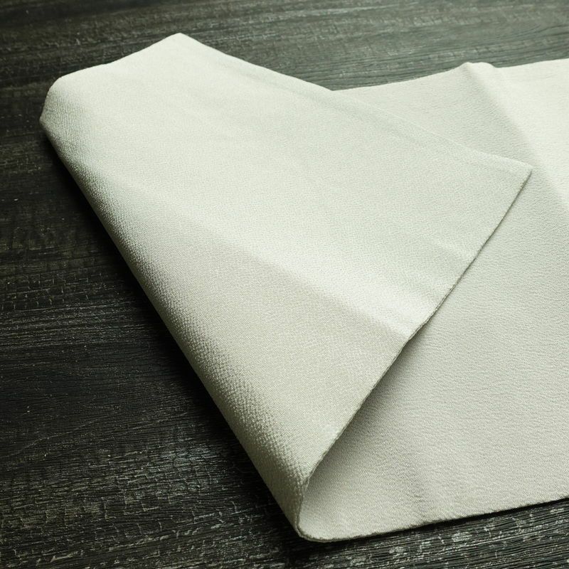 名古屋帯 太鼓柄 縮緬 正絹 木の葉・植物柄 名古屋仕立て なごや帯 リサイクル帯 帯 刺繍 銀糸 シンプル 上品 グレー_画像10