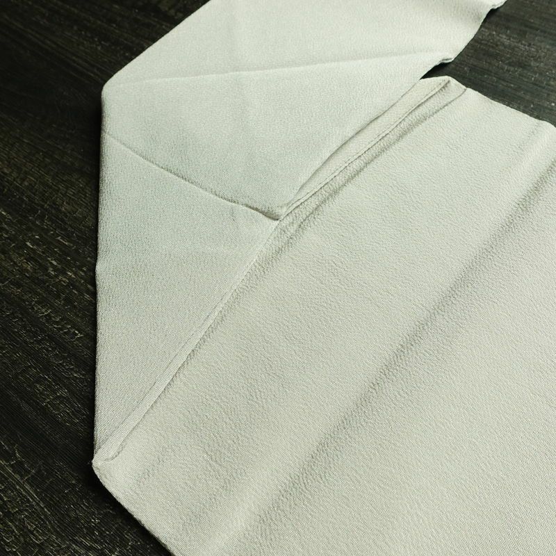 名古屋帯 太鼓柄 縮緬 正絹 木の葉・植物柄 名古屋仕立て なごや帯 リサイクル帯 帯 刺繍 銀糸 シンプル 上品 グレー_画像19