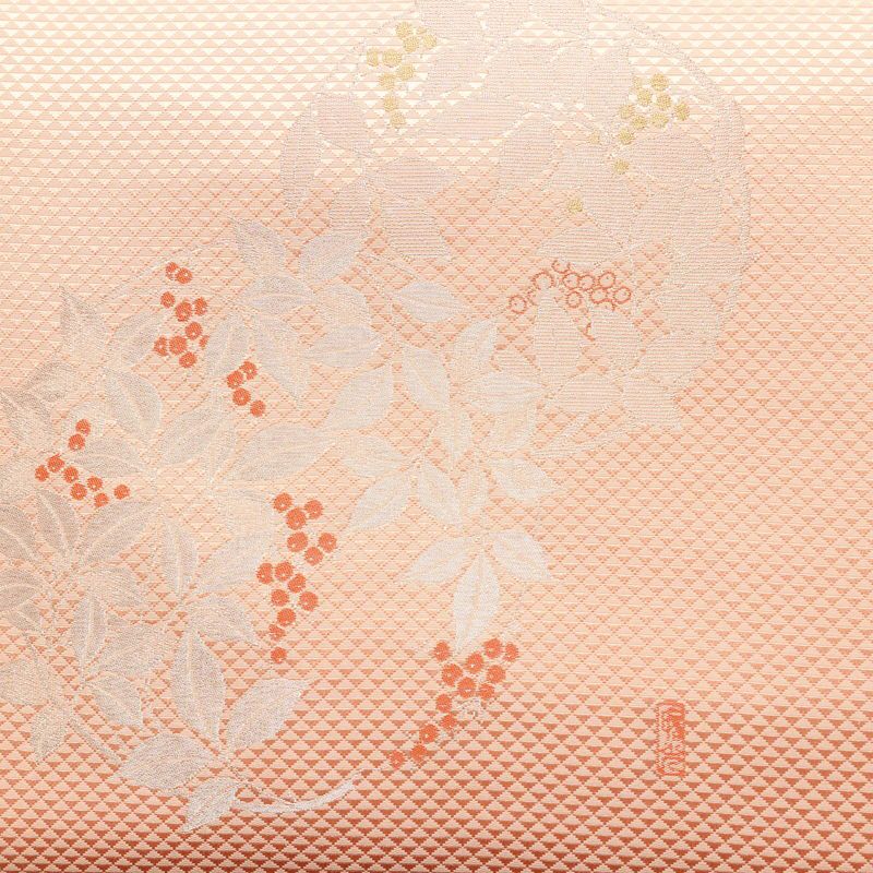 名古屋帯 太鼓柄 良品 正絹 木の葉・植物柄 名古屋仕立て なごや帯 リサイクル帯 帯 シンプル 上品 ピンク_画像2