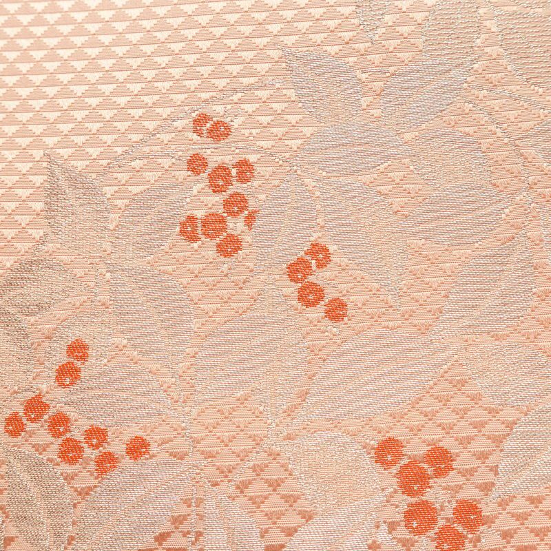 名古屋帯 太鼓柄 良品 正絹 木の葉・植物柄 名古屋仕立て なごや帯 リサイクル帯 帯 シンプル 上品 ピンク_画像4