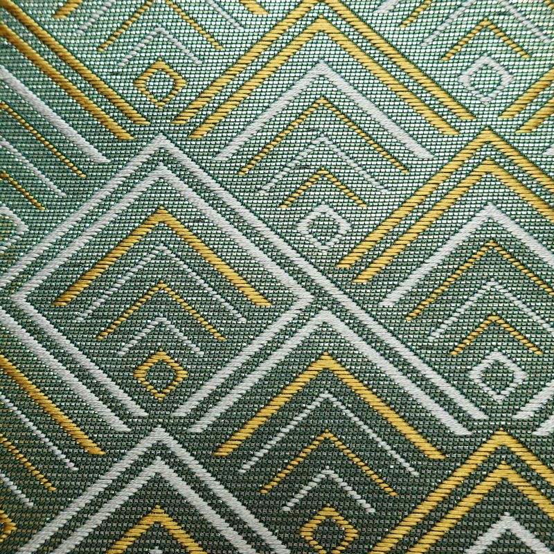 名古屋帯 太鼓柄 正絹 幾何学柄・抽象柄 名古屋仕立て なごや帯 リサイクル帯 帯 箔 緑・うぐいす色_画像5