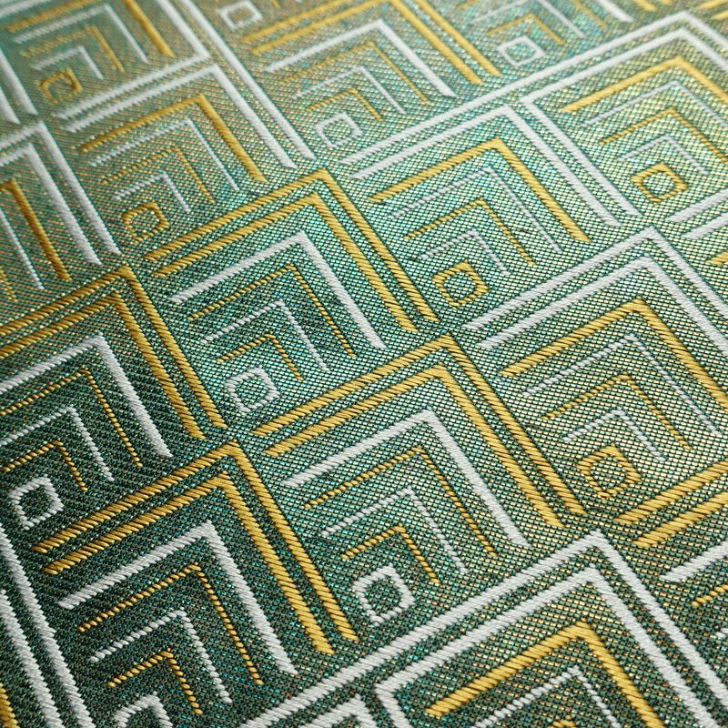 名古屋帯 太鼓柄 正絹 幾何学柄・抽象柄 名古屋仕立て なごや帯 リサイクル帯 帯 箔 緑・うぐいす色_画像7