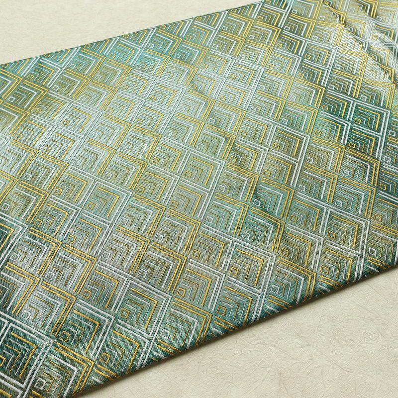 名古屋帯 太鼓柄 正絹 幾何学柄・抽象柄 名古屋仕立て なごや帯 リサイクル帯 帯 箔 緑・うぐいす色_画像12