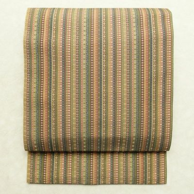 名古屋帯 全通柄 美品 正絹 縞柄・線柄 通し仕立て なごや帯 リサイクル帯 帯 カジュアル 多色使い