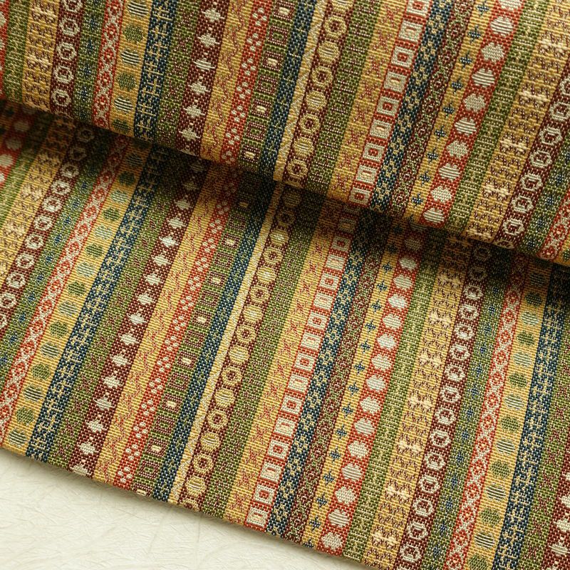 名古屋帯 全通柄 美品 正絹 縞柄・線柄 通し仕立て なごや帯 リサイクル帯 帯 カジュアル 多色使い_画像7