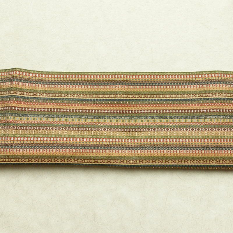 名古屋帯 全通柄 美品 正絹 縞柄・線柄 通し仕立て なごや帯 リサイクル帯 帯 カジュアル 多色使い_画像15