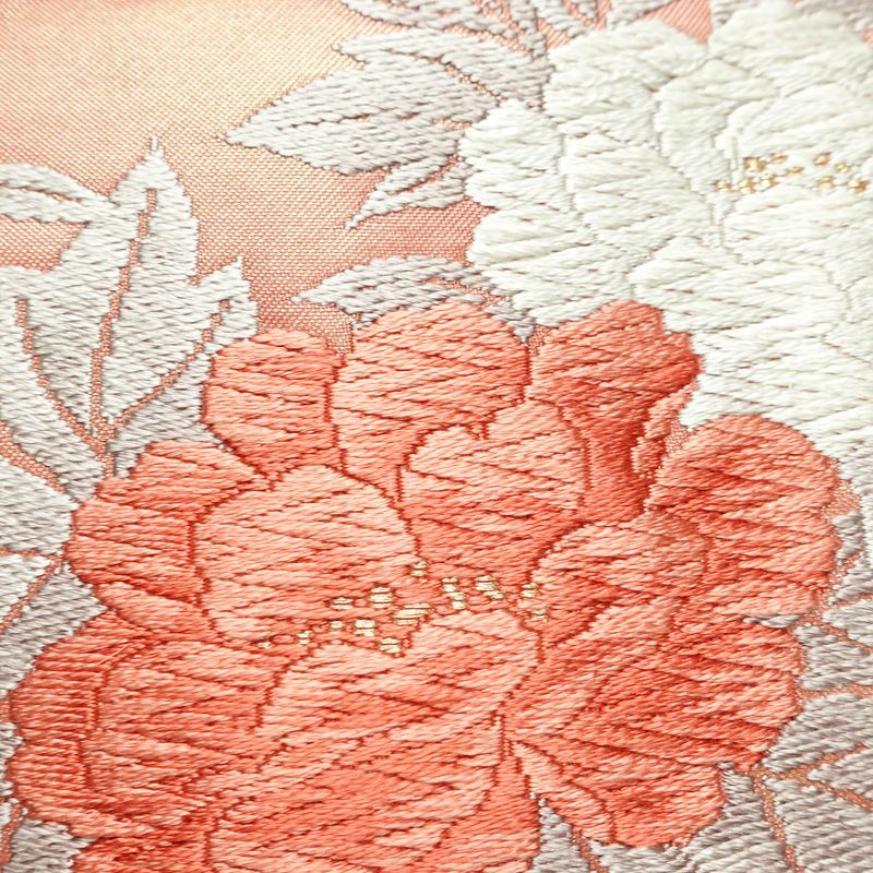 名古屋帯 太鼓柄 正絹 花柄 名古屋仕立て なごや帯 リサイクル帯 帯 箔 金糸 菊 ピンク_画像4