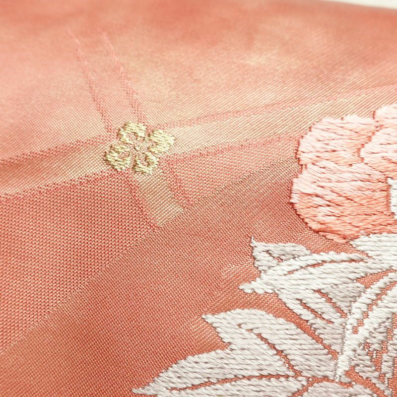 名古屋帯 太鼓柄 正絹 花柄 名古屋仕立て なごや帯 リサイクル帯 帯 箔 金糸 菊 ピンク_画像5