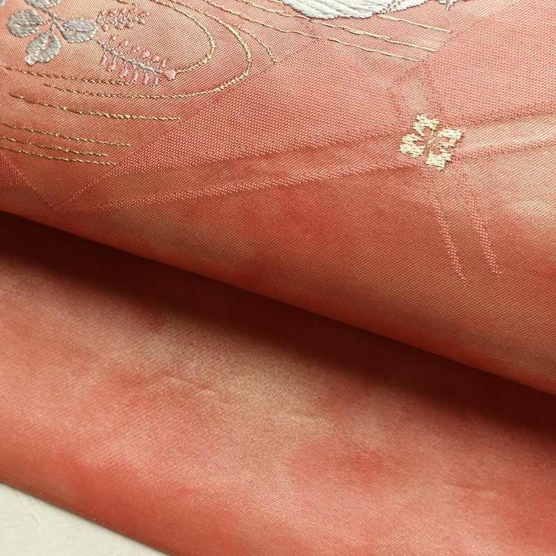 名古屋帯 太鼓柄 正絹 花柄 名古屋仕立て なごや帯 リサイクル帯 帯 箔 金糸 菊 ピンク_画像7