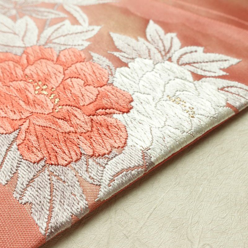 名古屋帯 太鼓柄 正絹 花柄 名古屋仕立て なごや帯 リサイクル帯 帯 箔 金糸 菊 ピンク_画像12