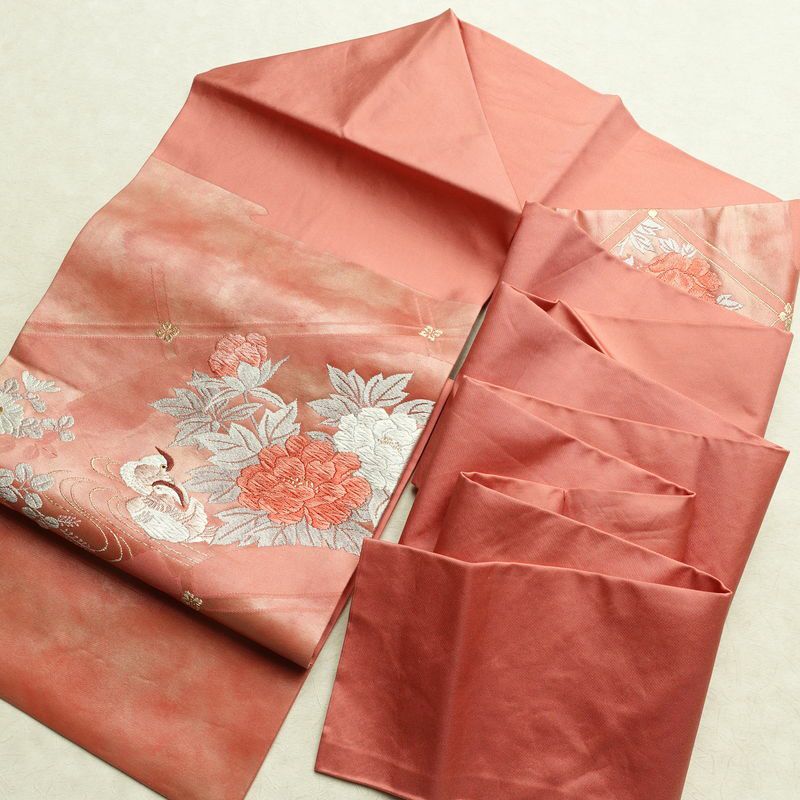 名古屋帯 太鼓柄 正絹 花柄 名古屋仕立て なごや帯 リサイクル帯 帯 箔 金糸 菊 ピンク_画像16