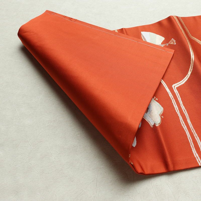 名古屋帯 六通柄 美品 正絹 名古屋仕立て なごや帯 リサイクル帯 帯 蝶 金糸 橙_画像10