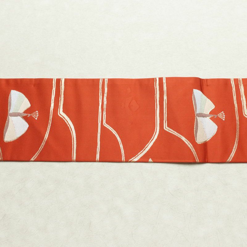 名古屋帯 六通柄 美品 正絹 名古屋仕立て なごや帯 リサイクル帯 帯 蝶 金糸 橙_画像13