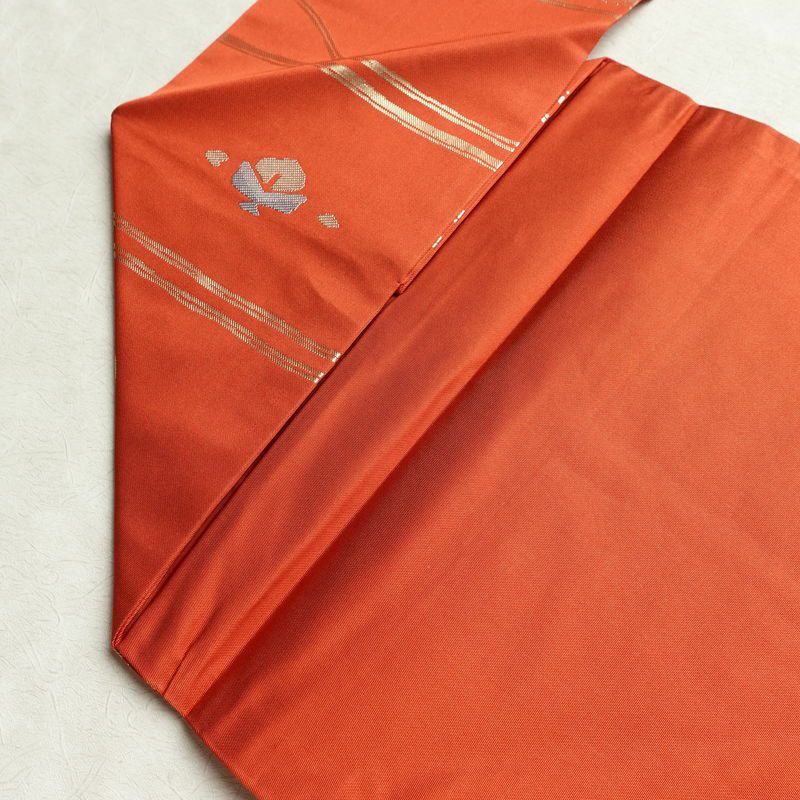 名古屋帯 六通柄 美品 正絹 名古屋仕立て なごや帯 リサイクル帯 帯 蝶 金糸 橙_画像19