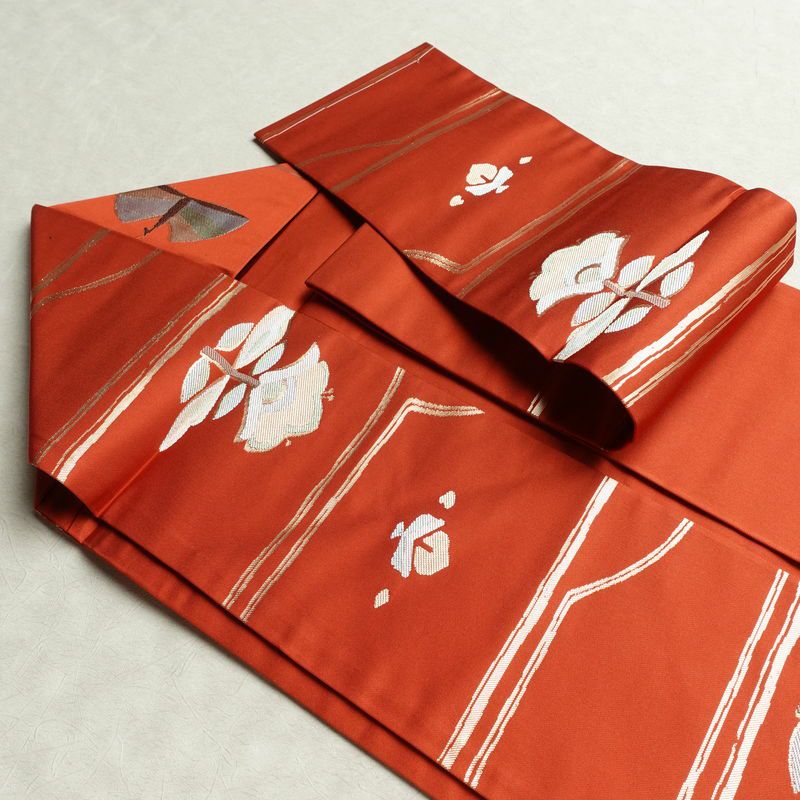 名古屋帯 六通柄 美品 正絹 名古屋仕立て なごや帯 リサイクル帯 帯 蝶 金糸 橙_画像21