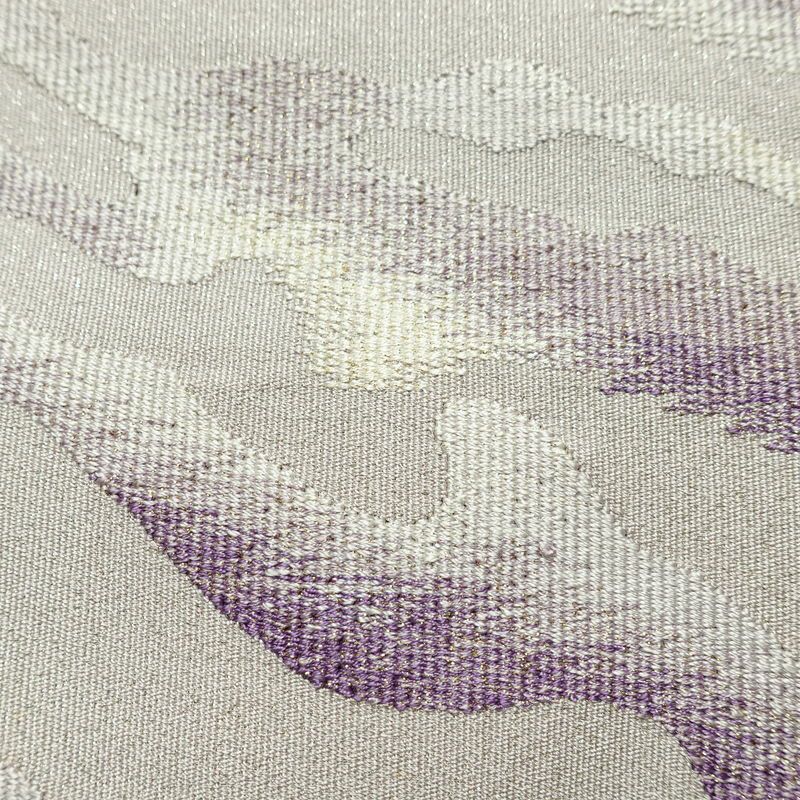 名古屋帯 太鼓柄 正絹 幾何学柄・抽象柄 通し仕立て なごや帯 リサイクル帯 帯 銀通し 紫・藤色_画像4