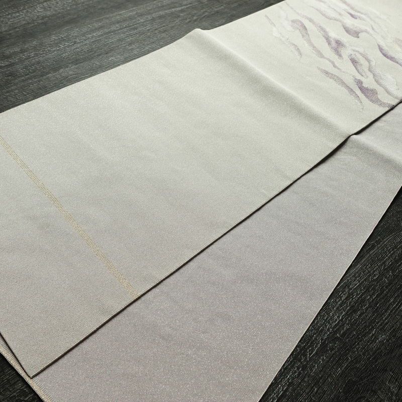 名古屋帯 太鼓柄 正絹 幾何学柄・抽象柄 通し仕立て なごや帯 リサイクル帯 帯 銀通し 紫・藤色_画像8