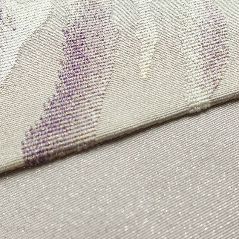 名古屋帯 太鼓柄 正絹 幾何学柄・抽象柄 通し仕立て なごや帯 リサイクル帯 帯 銀通し 紫・藤色_画像11