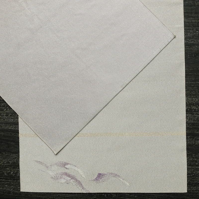 名古屋帯 太鼓柄 正絹 幾何学柄・抽象柄 通し仕立て なごや帯 リサイクル帯 帯 銀通し 紫・藤色_画像12