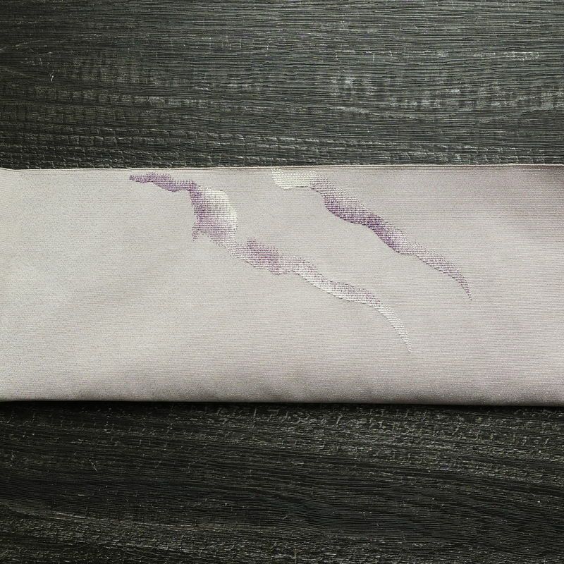 名古屋帯 太鼓柄 正絹 幾何学柄・抽象柄 通し仕立て なごや帯 リサイクル帯 帯 銀通し 紫・藤色_画像13