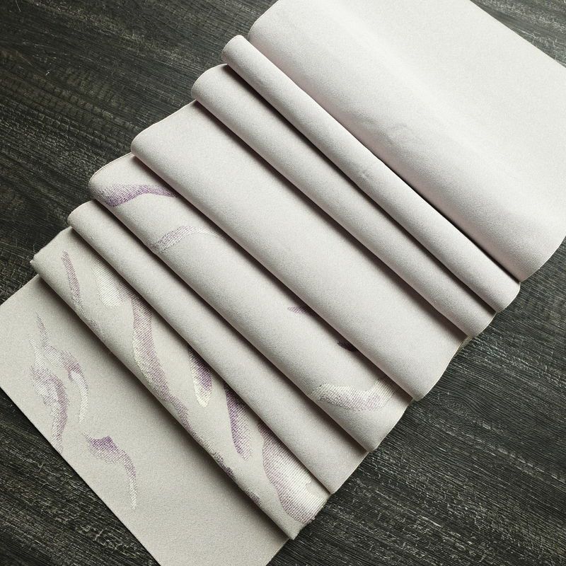 名古屋帯 太鼓柄 正絹 幾何学柄・抽象柄 通し仕立て なごや帯 リサイクル帯 帯 銀通し 紫・藤色_画像20